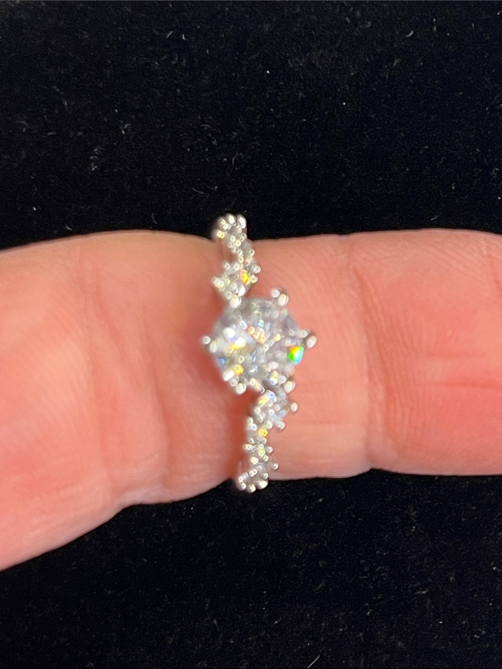 Fashion Silver White Cubic Zirconia Halo Ring - Picture 2 of 4